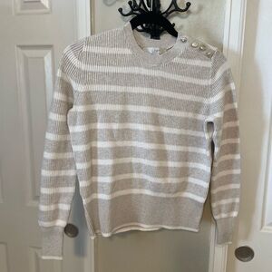 LOFT Beige Striped Knit Top with Metallic Buttons